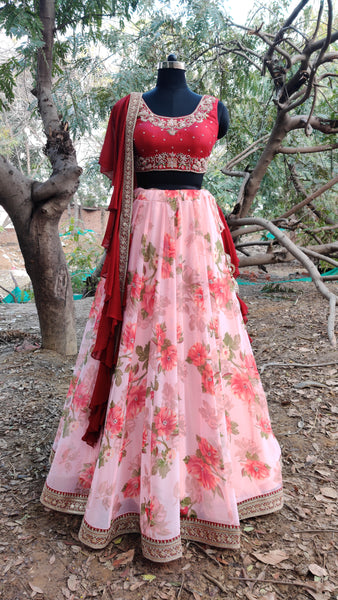 Pink Floral Lehenga