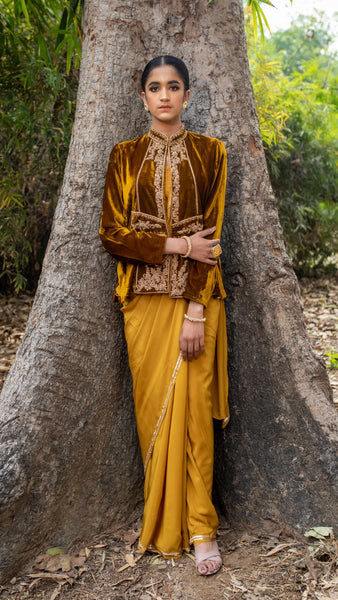 Court Embroidery Mustard Velvet Jacket