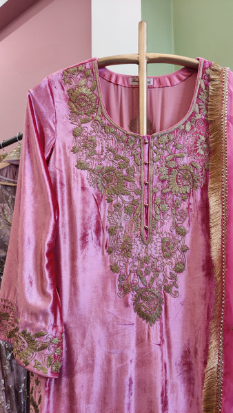Rose Pink Silk Velvet Suit