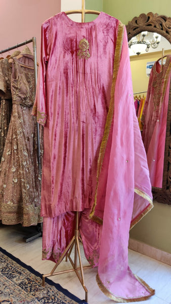 Rose Pink Silk Velvet Suit