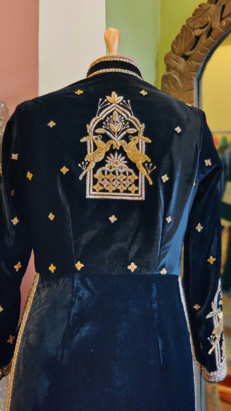 Shikargah Deer Motif - Ankle Length Velvet Jacket