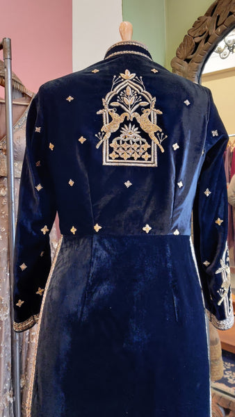 Shikargah Deer Motif - Ankle Length Velvet Jacket
