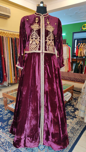 Shikargah Deer Motif - Floor Length Velvet Jacket