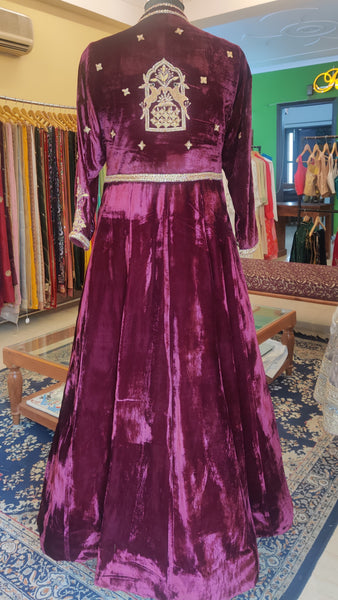 Shikargah Deer Motif - Floor Length Velvet Jacket