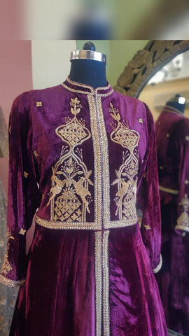 Shikargah Deer Motif - Floor Length Velvet Jacket