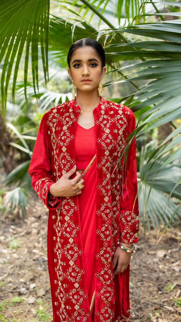 Court Embroidery Red Velvet Jacket