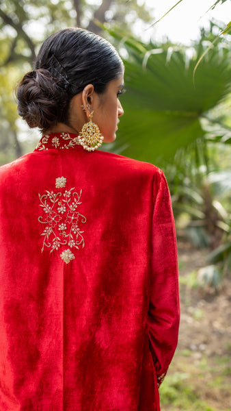 Court Embroidery Red Velvet Jacket