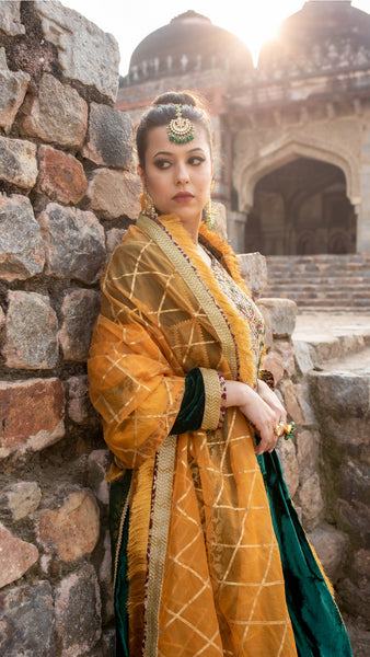 Persian Yoke -  Green Silk Velvet Suit