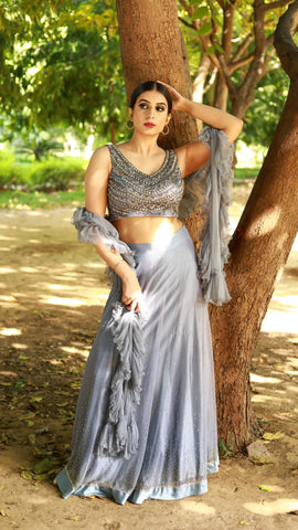 Grey Tulle Lehenga