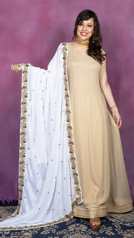 Bahaar Bel - White Velvet Shawl