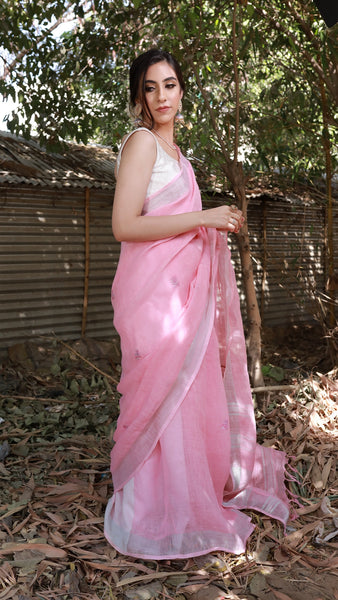 Raagini Sindhoori - Pure Linen Handloom Saree