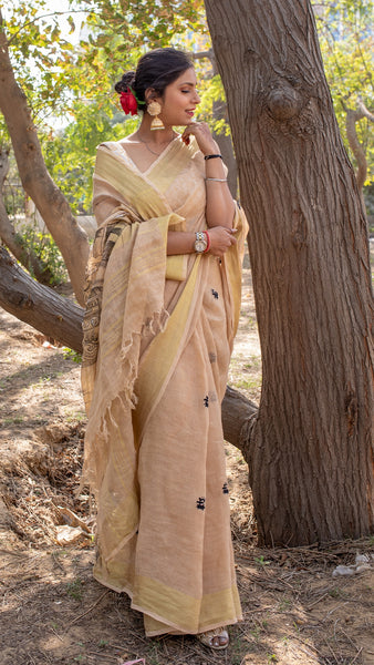 Raagini Gauri - Pure Linen Handloom Saree