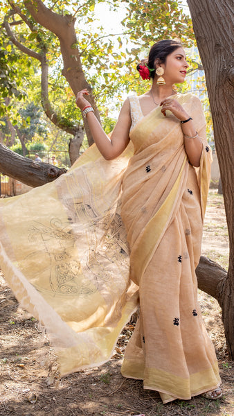 Raagini Gauri - Pure Linen Handloom Saree