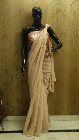 Beige Chiffon saree with Sequins jacket Blouse