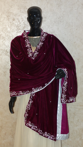 Purple Velvet Shawl - Cut-dana and Beads Hand Embroidery