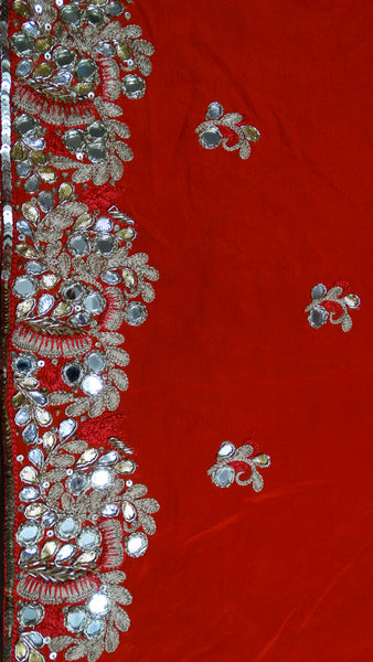 Pure Georgette Red Shaded Saree with Gota patti n Mirror Embroidery