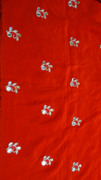 Pure Georgette Red Shaded Saree with Gota patti n Mirror Embroidery