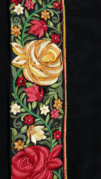 Maroon Crepe Saree  - Parsi Gara and Beads Embroidery