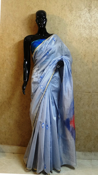 Pure Chanderi Silk Hand Painted Saree - Ikat Pattern