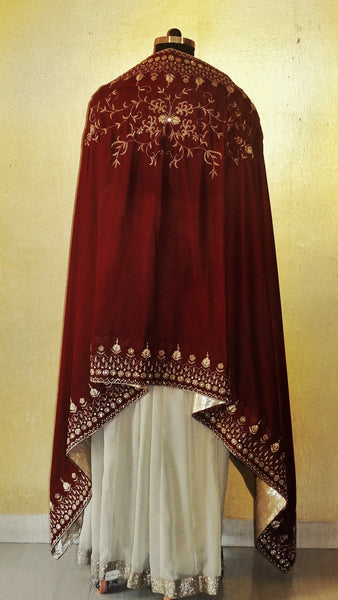 Maroon Velvet Shawl - Zardosi Embroidery
