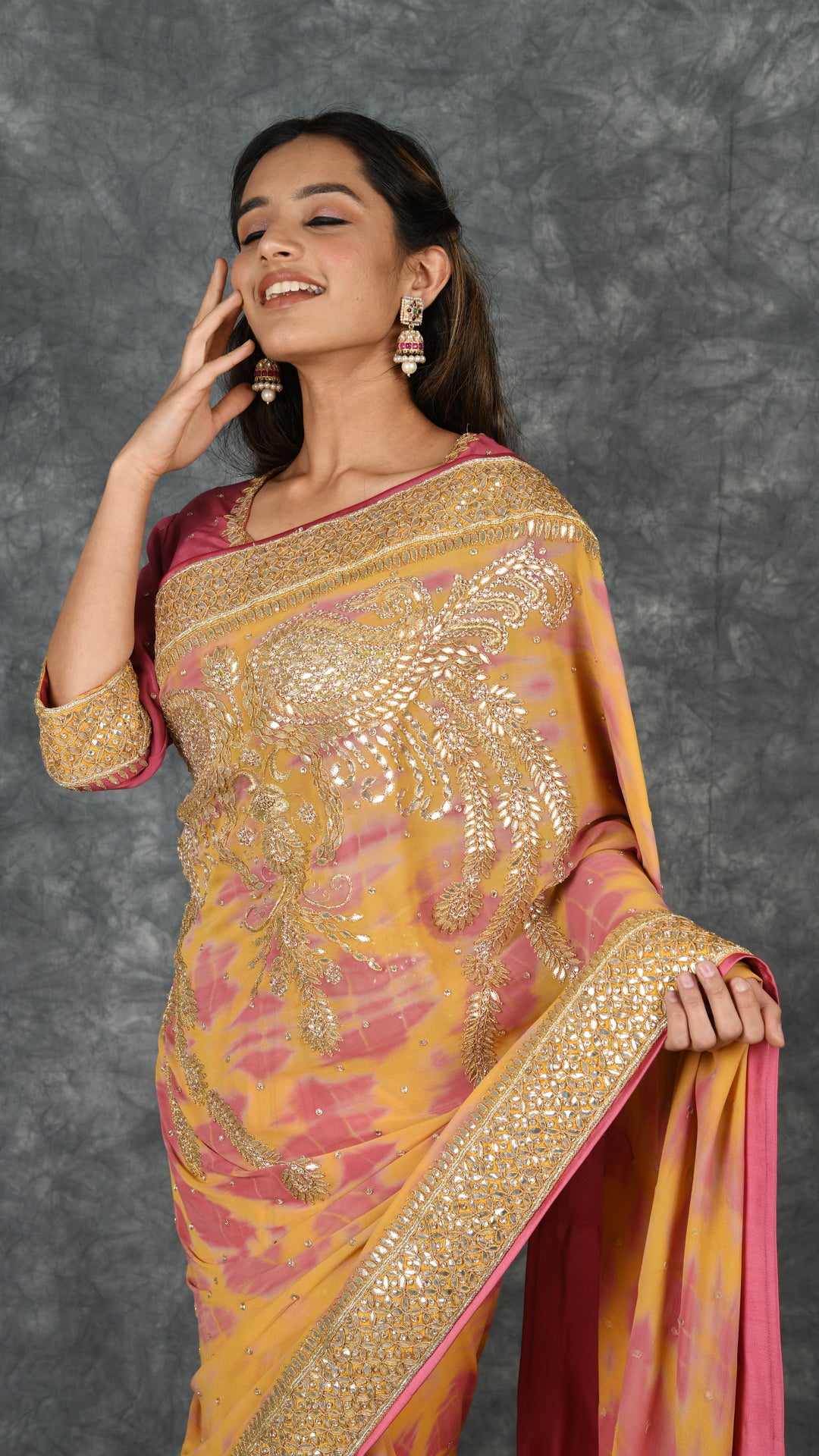Yellow Pink Gotapatti Saree