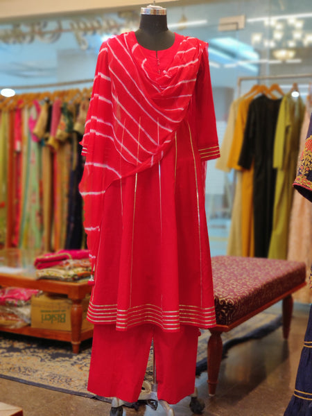 Red Cotton Anarkali Suit
