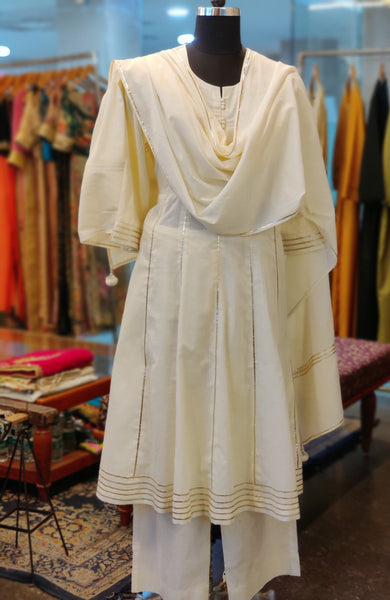 Off-white Cotton Anarkali Suit