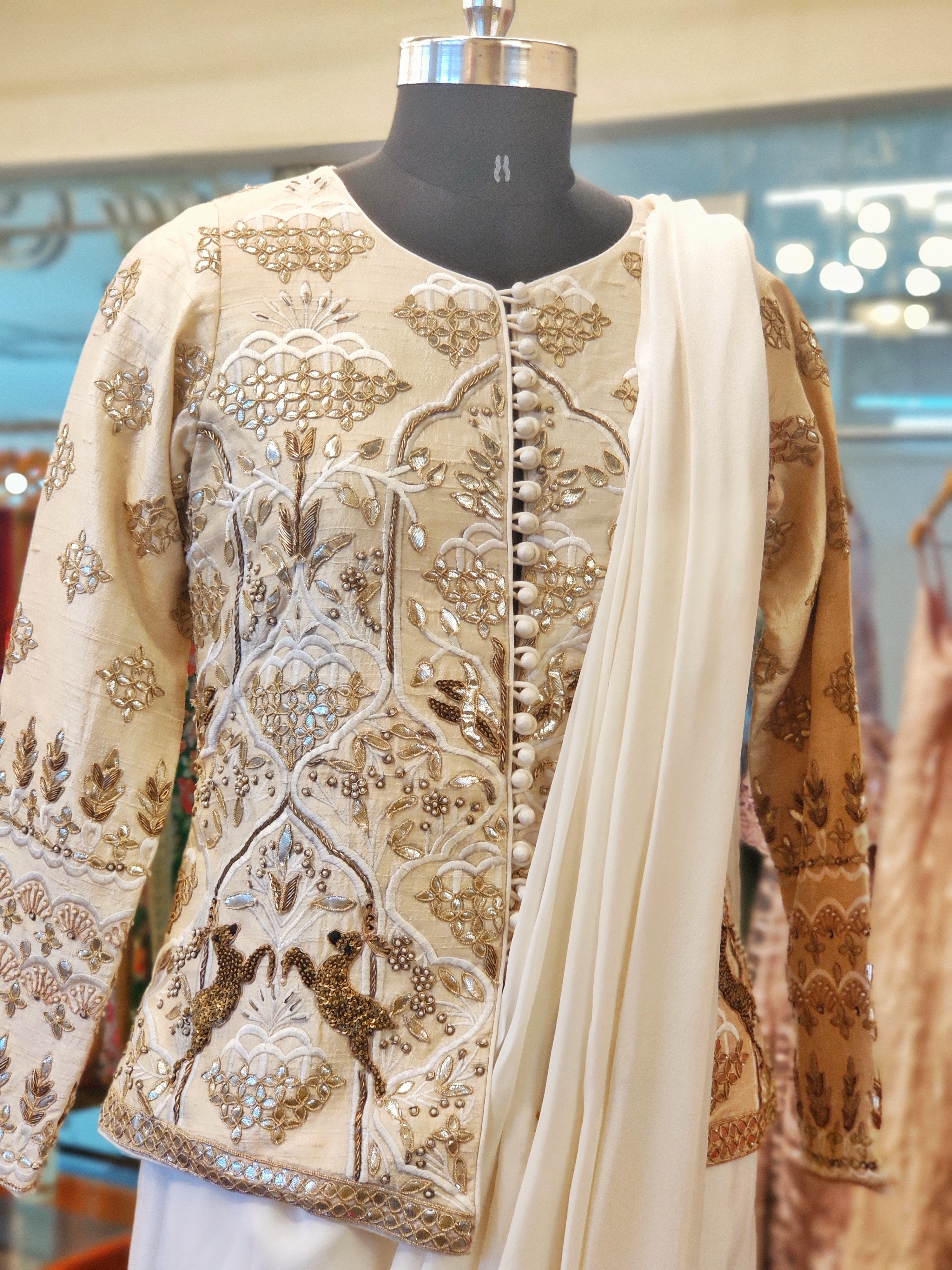 Ivory Shikargah Jacket Saree Set