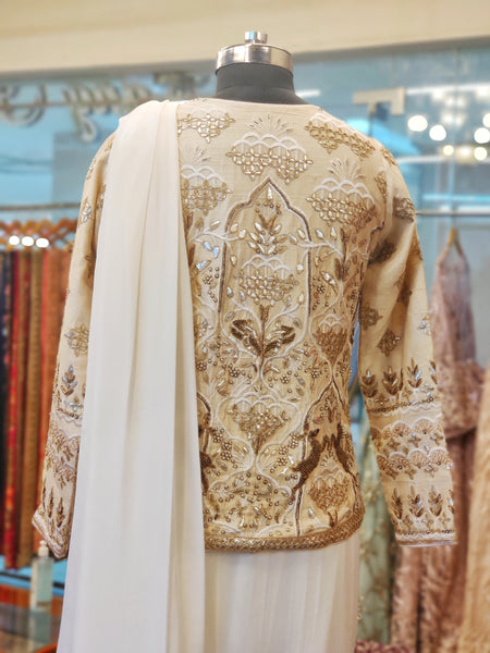 Ivory Shikargah Jacket Saree Set