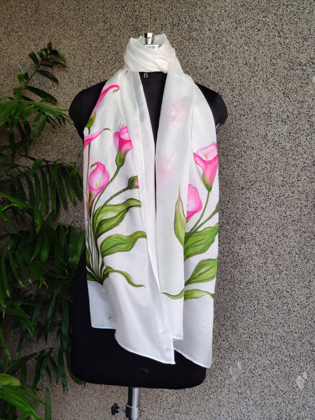 Hand Painted Silk Stole - Candy Pink