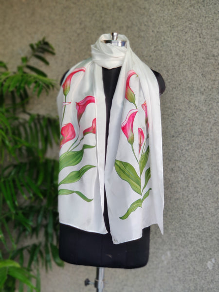 Hand Painted Silk Stole - Rouge Red