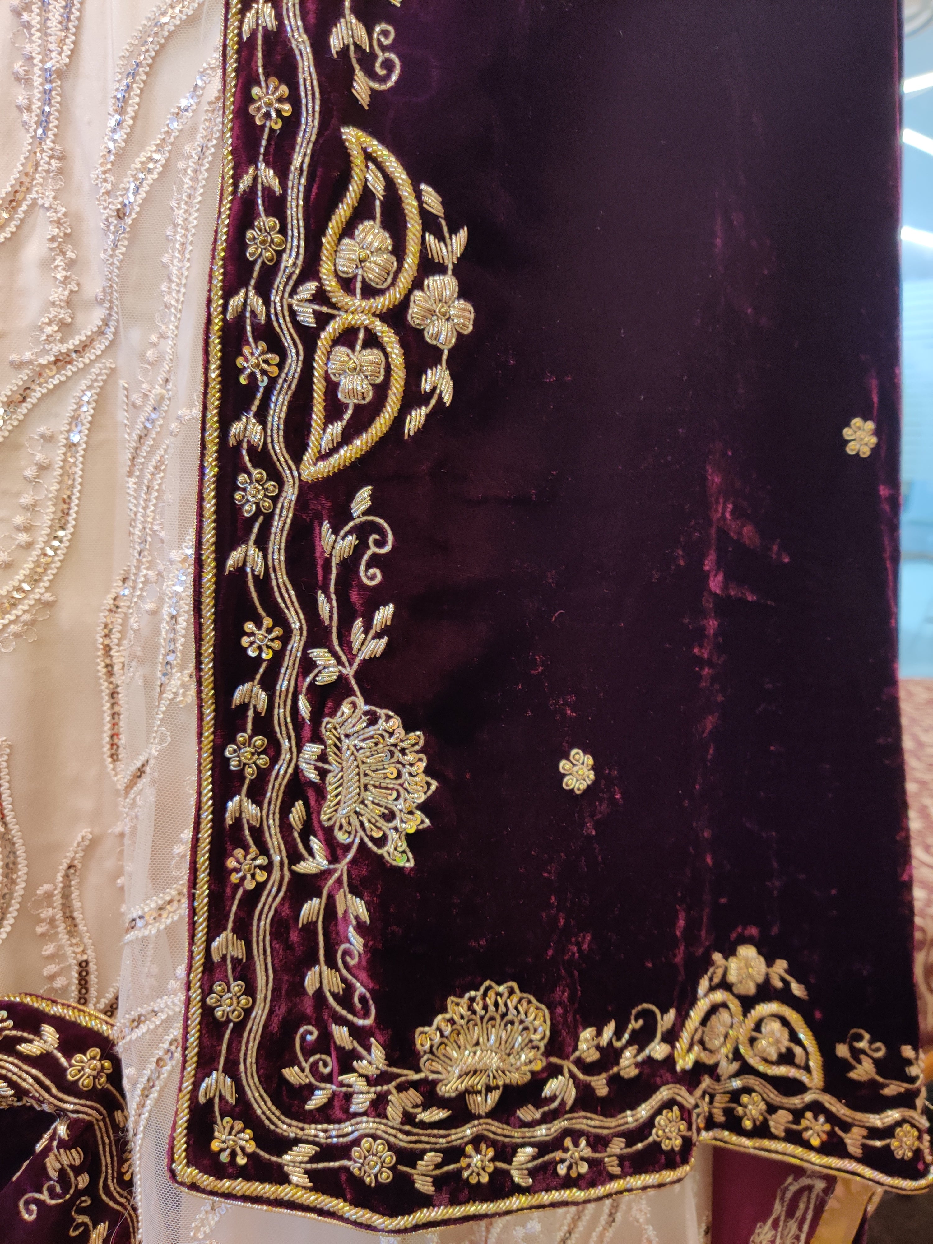 Bahar Bel - Wine Velvet Shawl