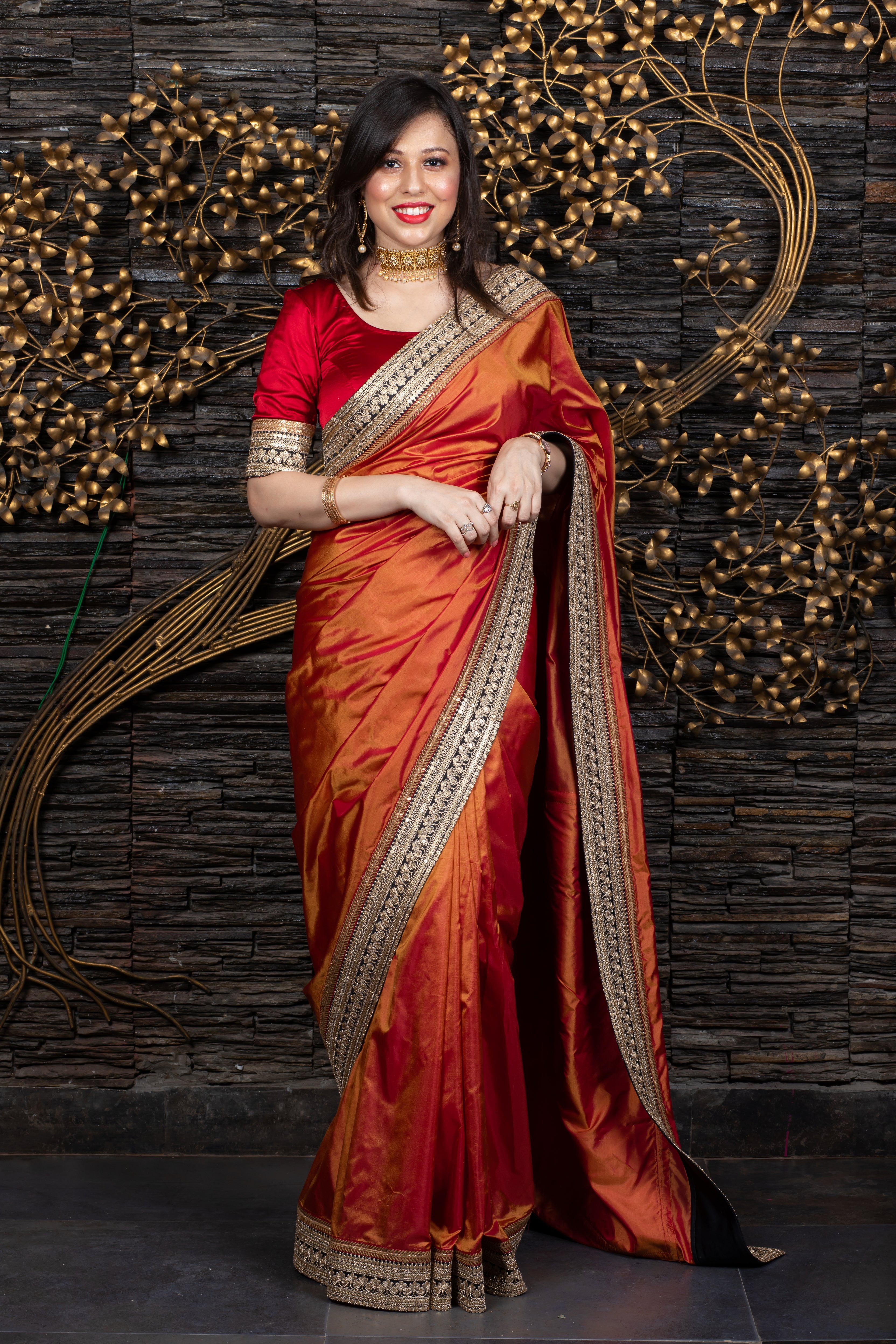 The King’s Progression - Sunset Orange Saree
