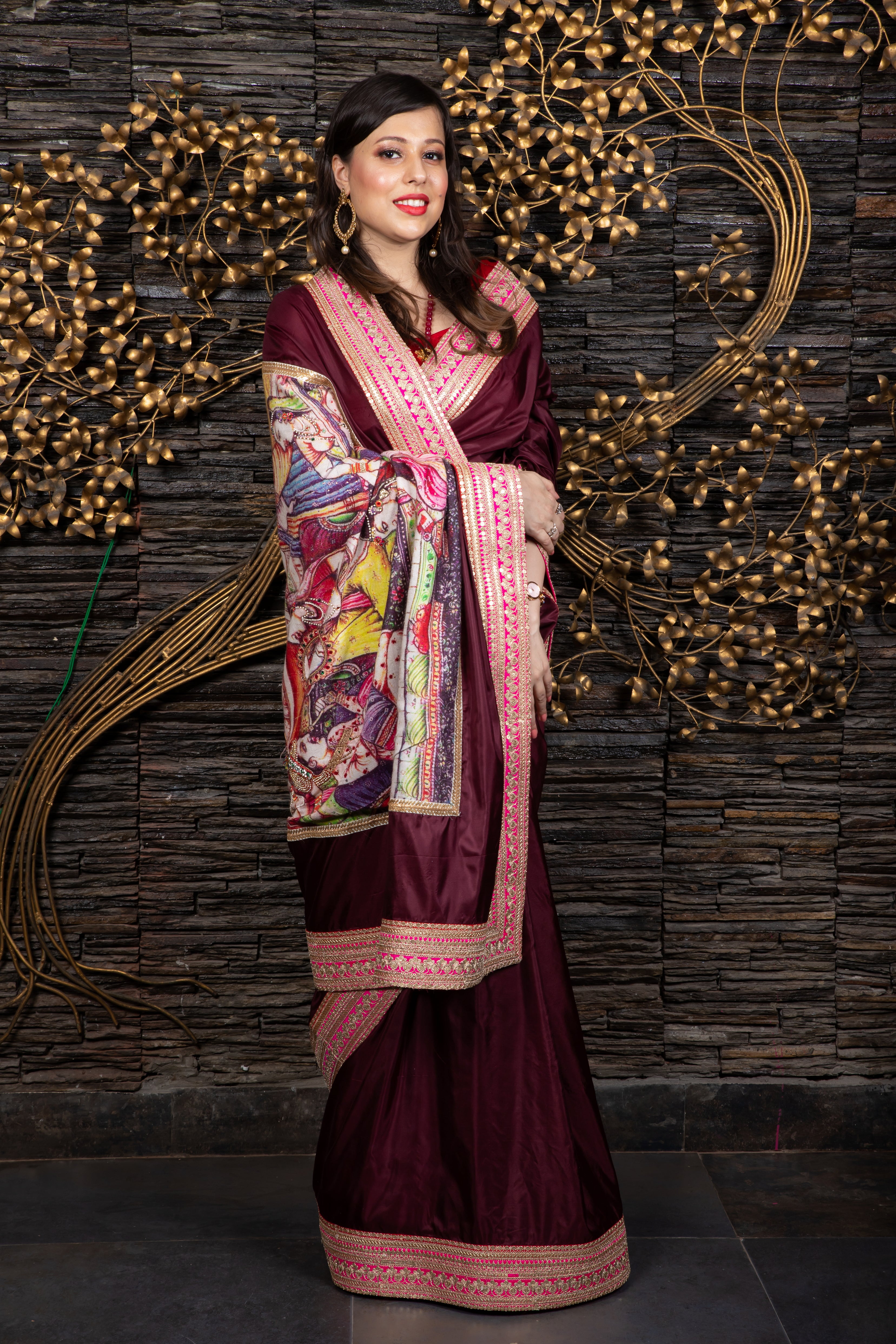 The Royal Grooming – Wine Saree