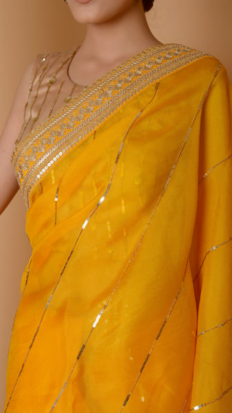 Yellow Sitara Leheriya Saree
