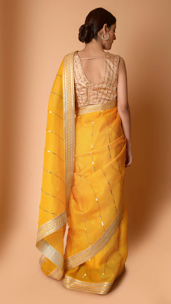 Yellow Sitara Leheriya Saree