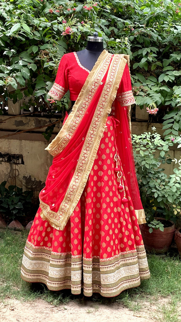 Buy Light Red And Grey Silk Stone Embroidered Designer Bridal Lehenga Choli  | Bridal Lehenga Choli