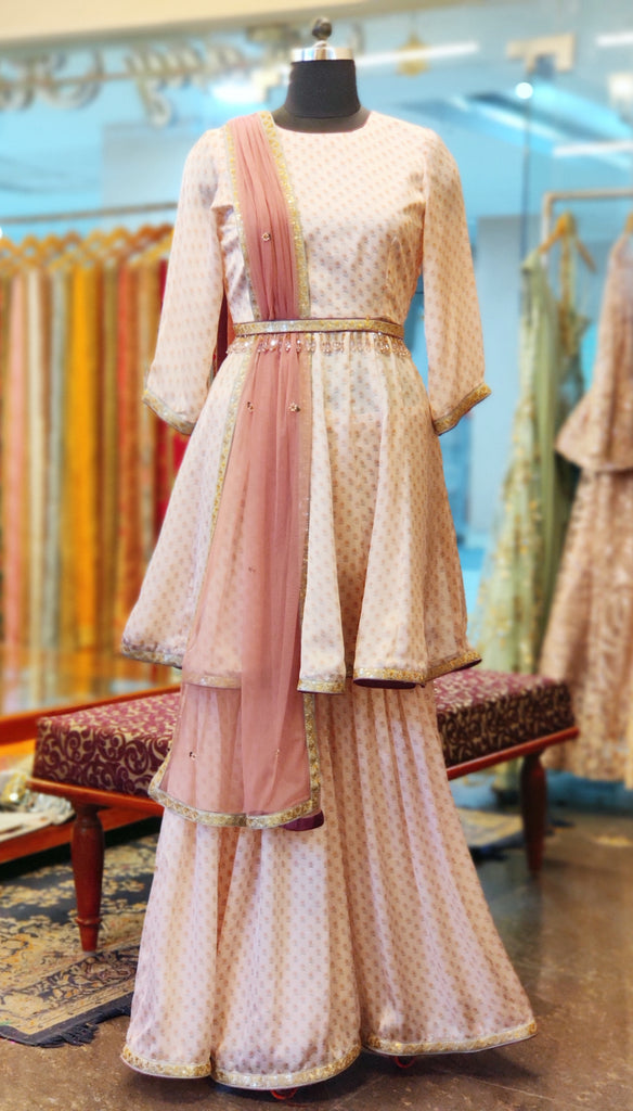 Pink Peplum Gharara Suit