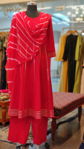 Red Cotton Anarkali Suit