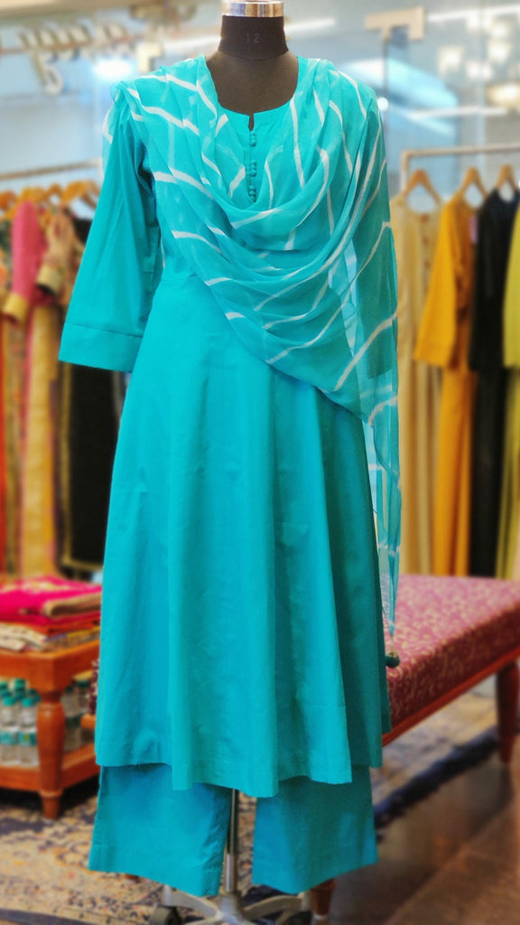 Turquoise Cotton Anarkali Suit