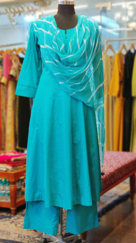 Turquoise Cotton Anarkali Suit