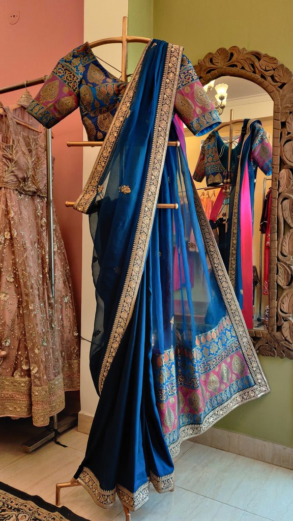 Banarasi Pallu Peacock Blue Sari