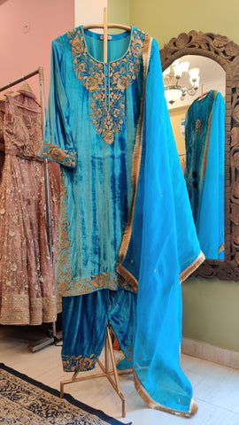 Tiffany Blue Silk Velvet Suit