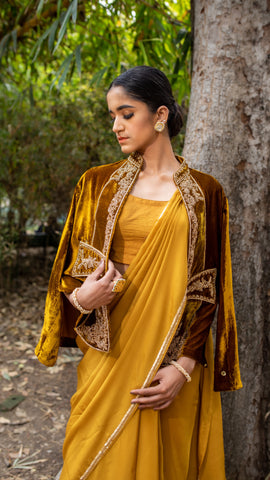 Mustard Gold Silk Velvet Suit – Rang Riwaaz