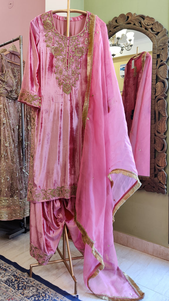 Rose Pink Silk Velvet Suit