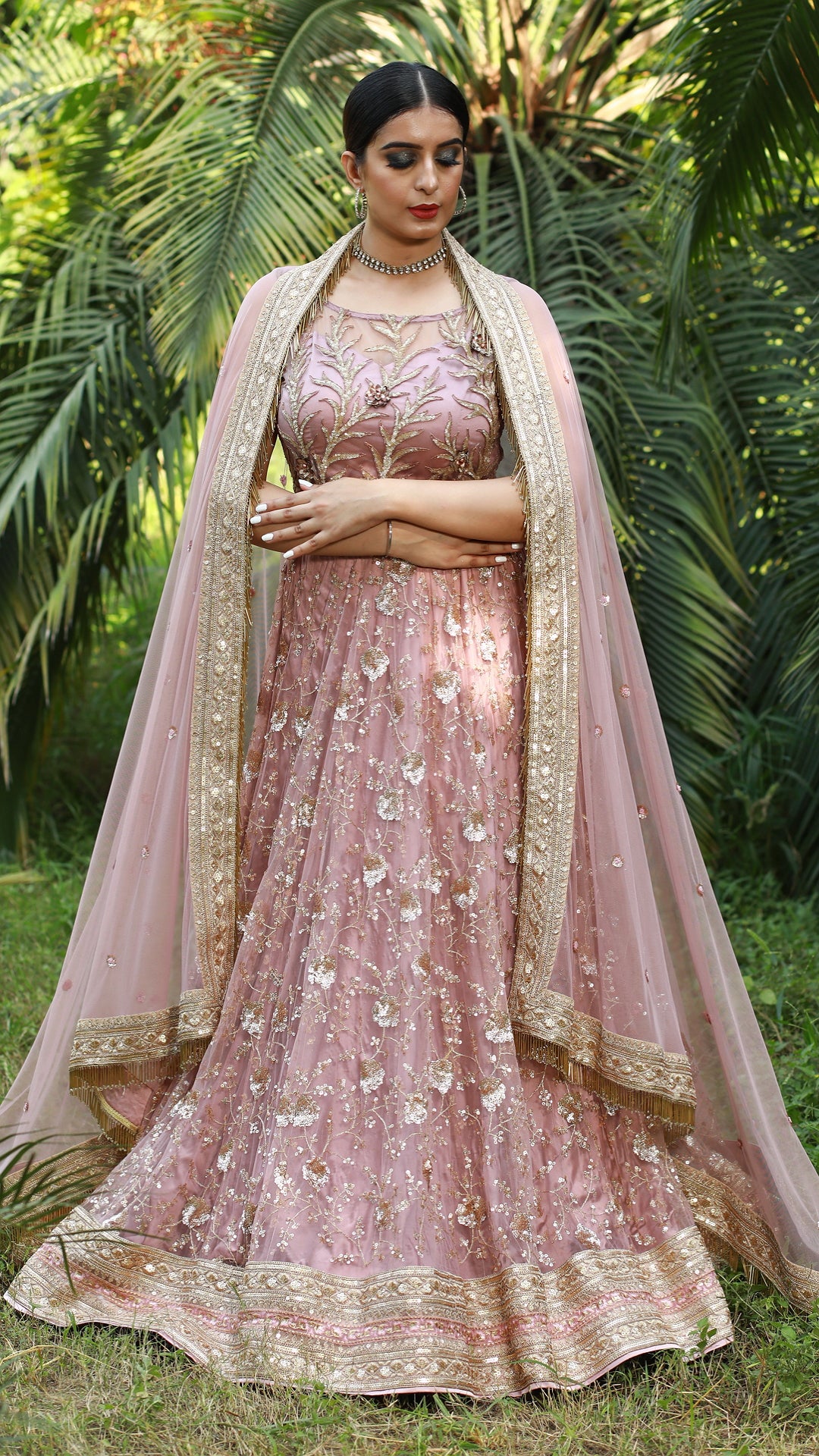 Dusky Pink Grace Organza Placement Embroidered Lehenga Set | Ridhi Mehra –  KYNAH