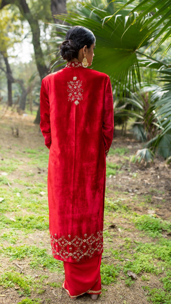 Court Embroidery Red Velvet Jacket
