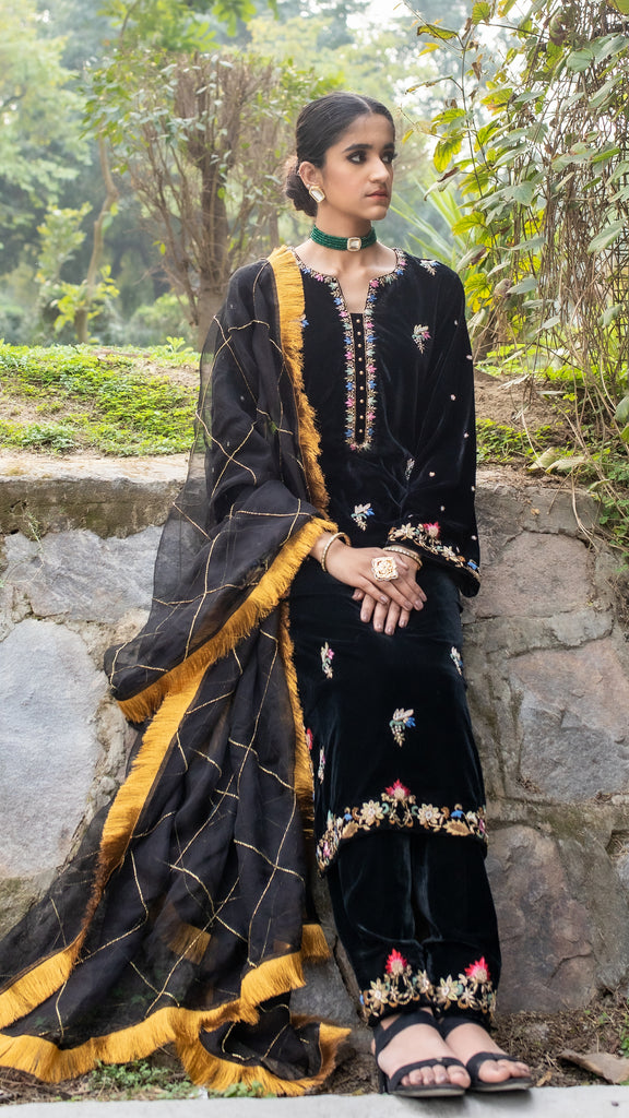 Black Full Sleeve Round Neck Party Wear Georgette Silk Designer Ladies Suit  at Best Price in Delhi | Neel Kamal Textiles