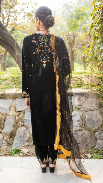 Bahar Bel - Black Silk Velvet Suit