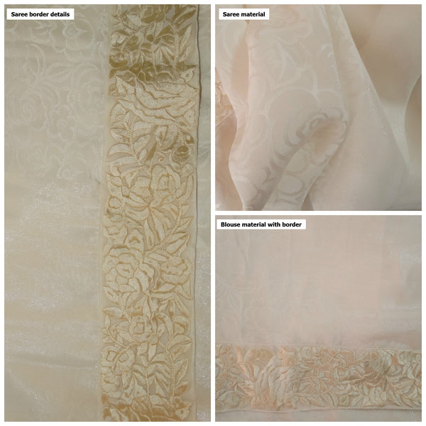 Pure Crepe Silk and Shimmer White Saree - White Parsi Gara Border